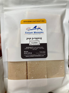 Bag of Classic lard soap scrappies with honey, oat, and goat milk.